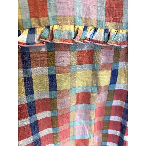 Zac & Rachel, Colorful Plaid, Button up, V-Neck, Ruffles, S - Picture 5 of 8